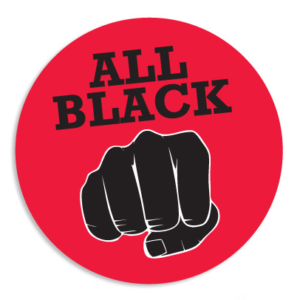 Logo de la marque All Black avec rond rouge et le poing Fist Hard